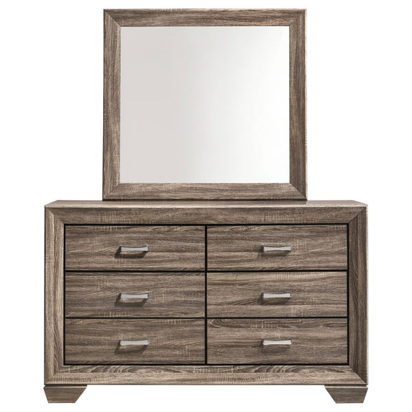 English Elm Holmgren Six Drawer Dresser with Coordinating Mirror Chrome Handles Transitional Bedroom Taupe B062S02241
