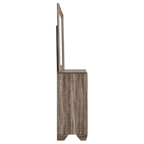 English Elm Holmgren Six Drawer Dresser with Coordinating Mirror Chrome Handles Transitional Bedroom Taupe B062S02241