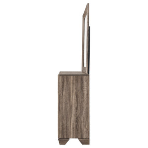 English Elm Holmgren Six Drawer Dresser with Coordinating Mirror Chrome Handles Transitional Bedroom Taupe B062S02241