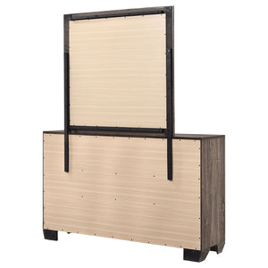 English Elm Holmgren Six Drawer Dresser with Coordinating Mirror Chrome Handles Transitional Bedroom Taupe B062S02241