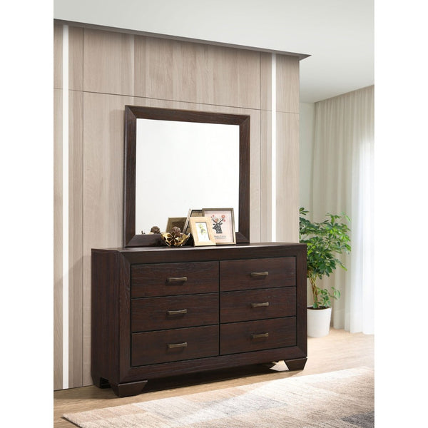 English Elm Holmgren Six Drawer Dresser with Coordinating Mirror Chrome Handles Transitional Bedroom Dark Coffee B062S02242