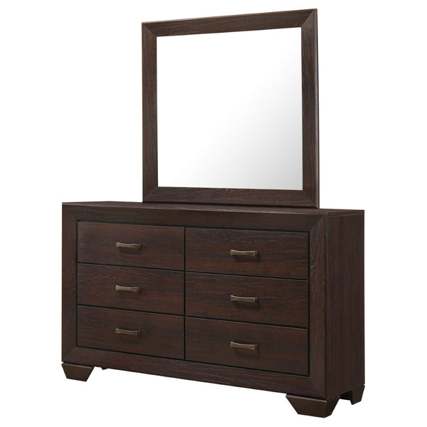 English Elm Holmgren Six Drawer Dresser with Coordinating Mirror Chrome Handles Transitional Bedroom Dark Coffee B062S02242