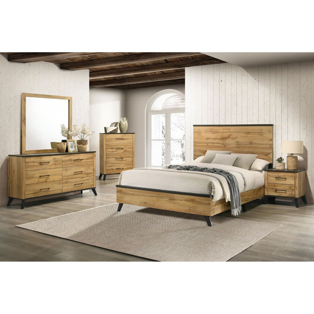 English Elm Georgina Pine Grain Queen Bedroom Set with Tall Headboard and Farmhouse Appeal B062S02243