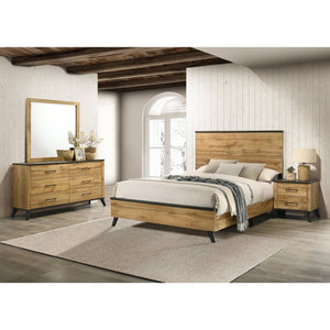 English Elm Georgina Rustic Pine Eastern King Bedroom Set with Tall Headboard and Black Pulls B062S02244