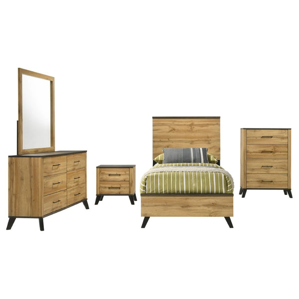 English Elm Georgina Pine Twin Bedroom Set with Tall Headboard Dresser Nightstand and Chest B062S02248