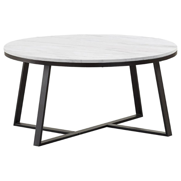 English Elm Melisa Round Faux Marble Top Coffee and End Table Set with Black Metal Base B062S02250