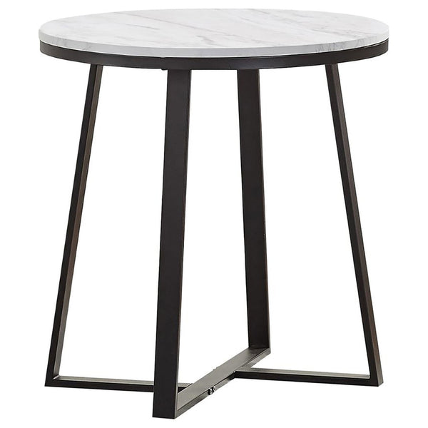 English Elm Melisa Round Faux Marble Top Coffee and End Table Set with Black Metal Base B062S02250