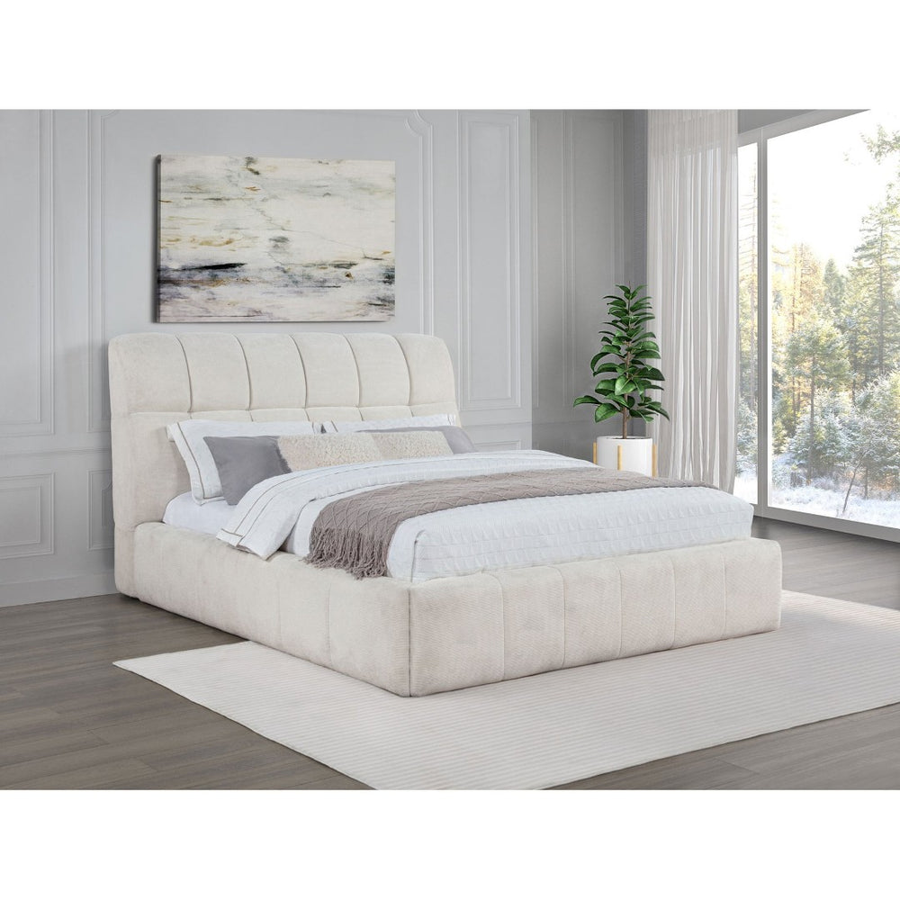 English Elm Branson Upholstered Queen Platform Bed Tufted Wedge Headboard Modern Bedroom Cream B062S02255