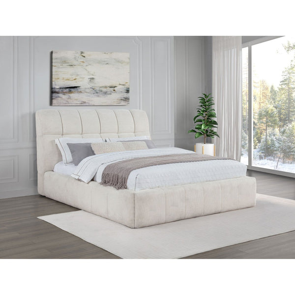 English Elm Branson Upholstered Queen Platform Bed Tufted Wedge Headboard Modern Bedroom Cream B062S02255