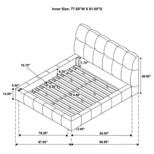 English Elm Branson Tufted Upholstered Eastern King Platform Bed Grey Fabric Slatted Base B062S02257