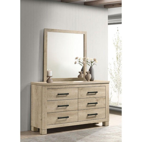 English Elm Sansome Six Drawer Farmhouse Dresser with Coordinating Framed Mirror Rustic Bedroom B062S02259