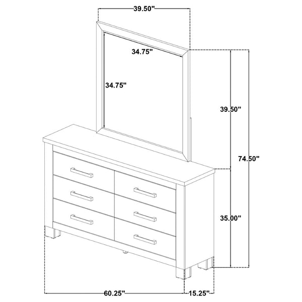 English Elm Sansome Six Drawer Farmhouse Dresser with Coordinating Framed Mirror Rustic Bedroom B062S02259