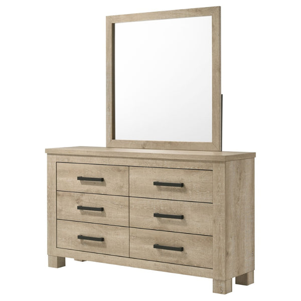 English Elm Sansome Six Drawer Farmhouse Dresser with Coordinating Framed Mirror Rustic Bedroom B062S02259