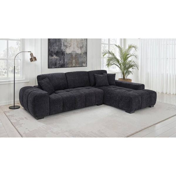 English Elm Plather Channel Tufted Sectional Sofa Deep Foam Seats Contemporary Living Room Anchor Black B062S02264