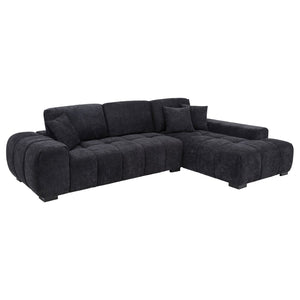 English Elm Plather Channel Tufted Sectional Sofa Deep Foam Seats Contemporary Living Room Anchor Black B062S02264