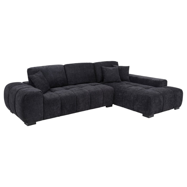 English Elm Plather Channel Tufted Sectional Sofa Deep Foam Seats Contemporary Living Room Anchor Black B062S02264