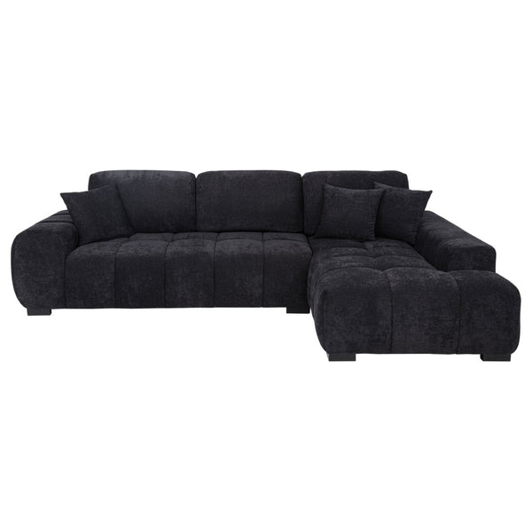 English Elm Plather Channel Tufted Sectional Sofa Deep Foam Seats Contemporary Living Room Anchor Black B062S02264