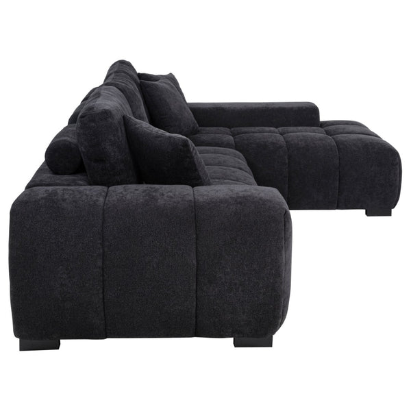 English Elm Plather Channel Tufted Sectional Sofa Deep Foam Seats Contemporary Living Room Anchor Black B062S02264