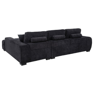English Elm Plather Channel Tufted Sectional Sofa Deep Foam Seats Contemporary Living Room Anchor Black B062S02264