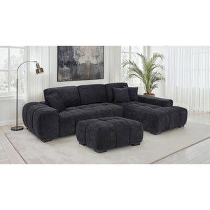 English Elm Plather Channel Tufted Sectional Sofa Deep Foam Seats Contemporary Living Room Anchor Black B062S02264