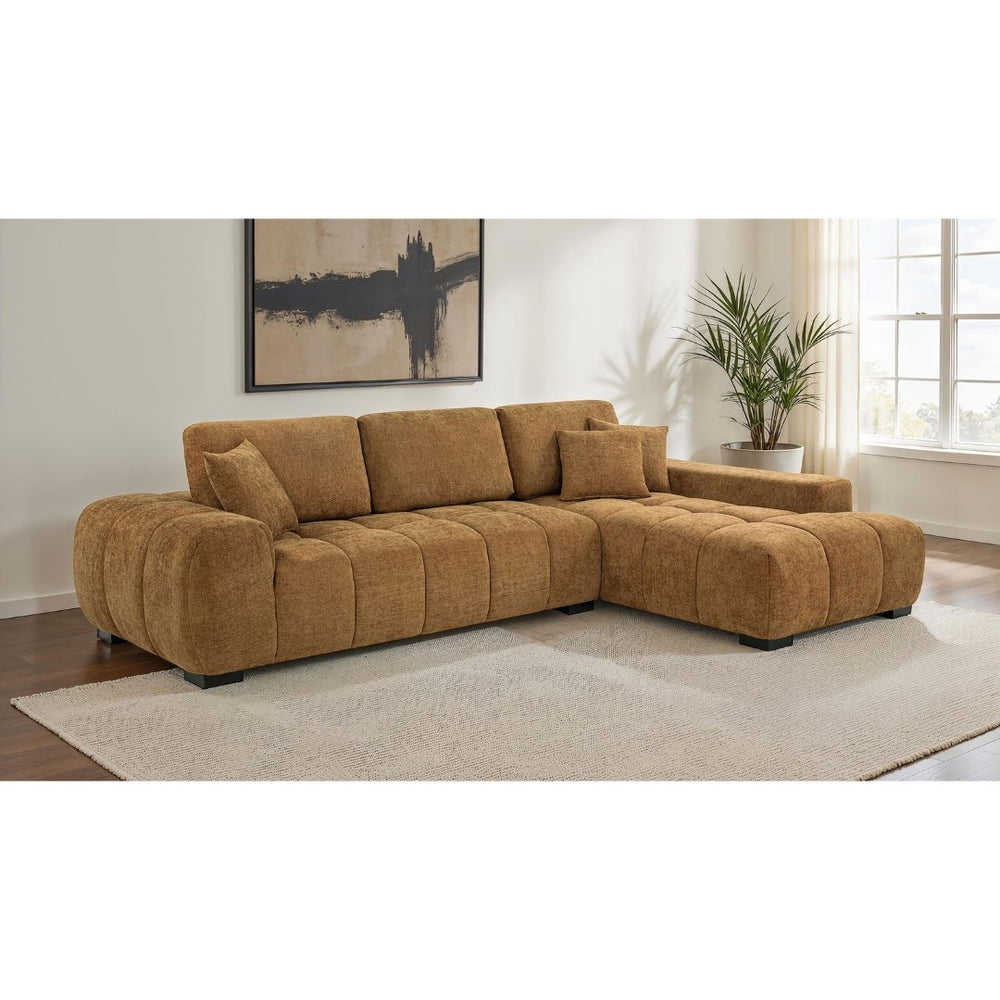 English Elm Plather Channel Tufted Sectional Sofa Deep Foam Seats Contemporary Living Room Anchor Amber B062S02265