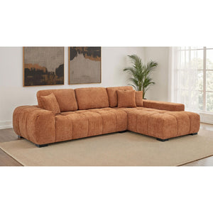 English Elm Plather Channel Tufted Sectional Sofa Deep Foam Seats Contemporary Living Room Anchor Orange B062S02266