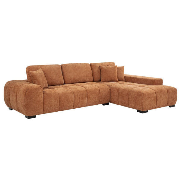 English Elm Plather Channel Tufted Sectional Sofa Deep Foam Seats Contemporary Living Room Anchor Orange B062S02266