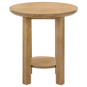 English Elm Crispin Round Oak Veneer 2 Piece Coffee and End Table Set with Open Shelves Light Oak B062S02267