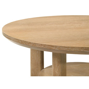 English Elm Crispin Round Oak Veneer 2 Piece Coffee and End Table Set with Open Shelves Light Oak B062S02267