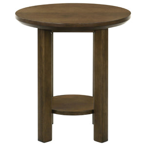 English Elm Crispin Round Oak Veneer 2 Piece Coffee and End Table Set with Open Shelves Brown B062S02268