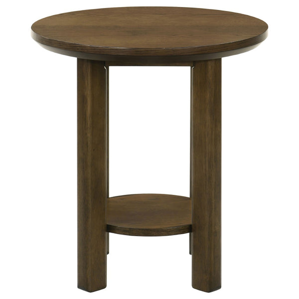 English Elm Crispin Round Oak Veneer 2 Piece Coffee and End Table Set with Open Shelves Brown B062S02268