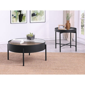 English Elm Rafael Round Reeded Glass Coffee Table Set with Hidden Storage for Living Rooms B062S02269