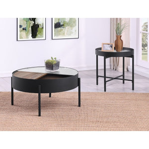 English Elm Rafael Round Reeded Glass Coffee Table Set with Hidden Storage for Living Rooms B062S02269