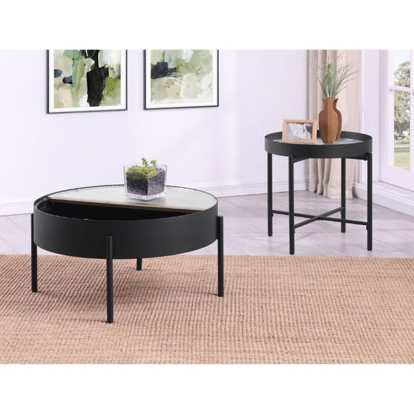 English Elm Rafael Round Reeded Glass Coffee Table Set with Hidden Storage for Living Rooms B062S02269