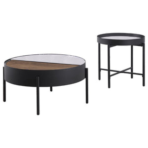 English Elm Rafael Round Reeded Glass Coffee Table Set with Hidden Storage for Living Rooms B062S02269