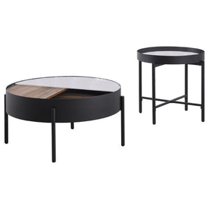 English Elm Rafael Round Reeded Glass Coffee Table Set with Hidden Storage for Living Rooms B062S02269