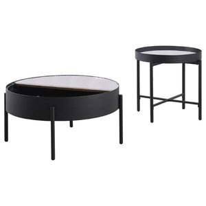 English Elm Rafael Round Reeded Glass Coffee Table Set with Hidden Storage for Living Rooms B062S02269