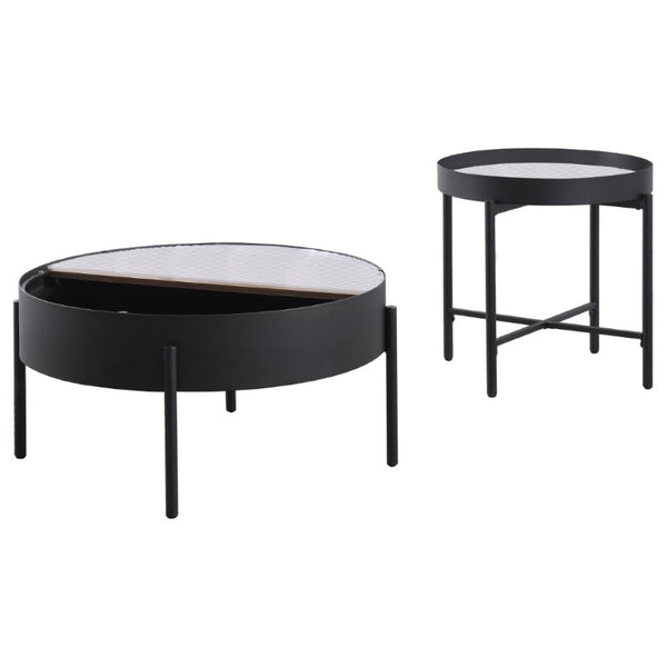 English Elm Rafael Round Reeded Glass Coffee Table Set with Hidden Storage for Living Rooms B062S02269