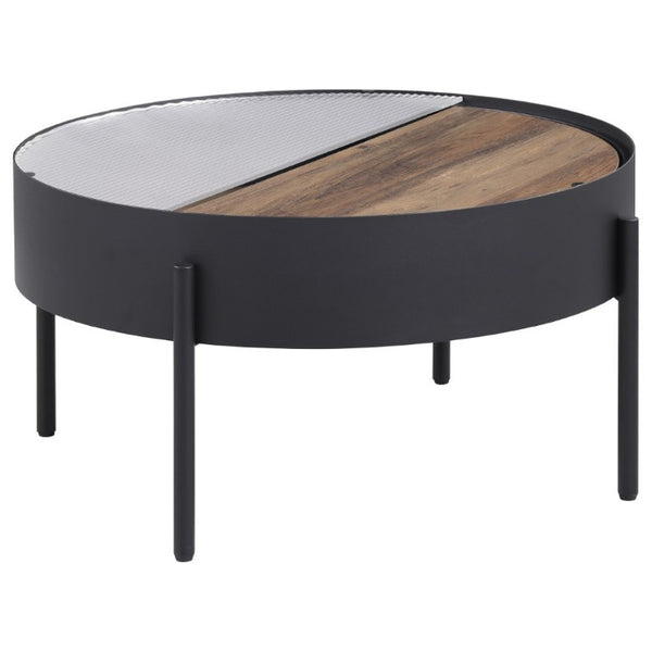 English Elm Rafael Round Reeded Glass Coffee Table Set with Hidden Storage for Living Rooms B062S02269