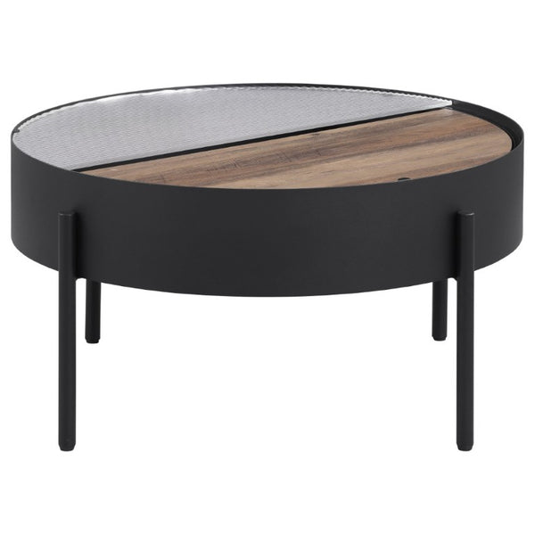 English Elm Rafael Round Reeded Glass Coffee Table Set with Hidden Storage for Living Rooms B062S02269