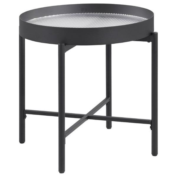 English Elm Rafael Round Reeded Glass Coffee Table Set with Hidden Storage for Living Rooms B062S02269