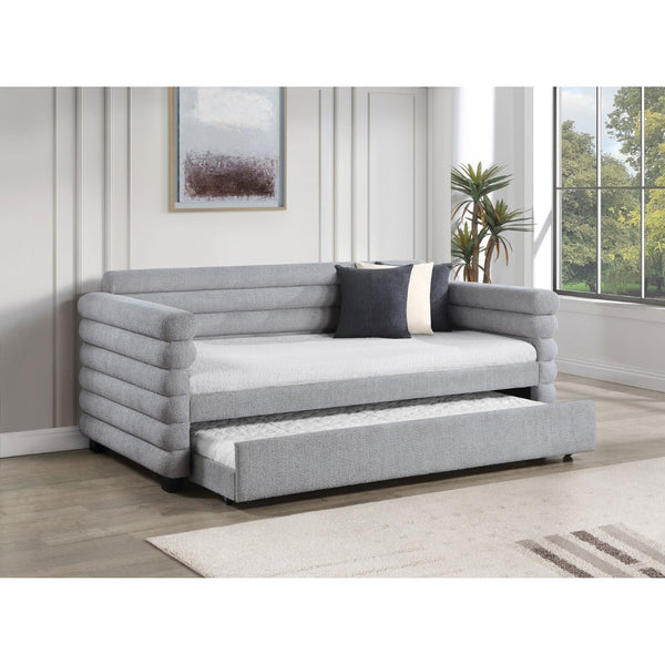 English Elm Fandango Boucle Twin Daybed with Trundle Sculptural Bolster Guest Room Sofa Bed B062S02271