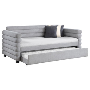English Elm Fandango Boucle Twin Daybed with Trundle Sculptural Bolster Guest Room Sofa Bed B062S02271