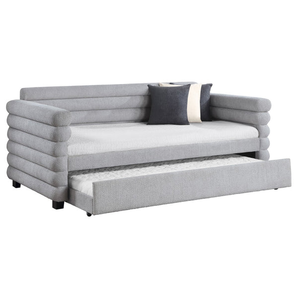English Elm Fandango Boucle Twin Daybed with Trundle Sculptural Bolster Guest Room Sofa Bed B062S02271
