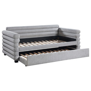 English Elm Fandango Boucle Twin Daybed with Trundle Sculptural Bolster Guest Room Sofa Bed B062S02271