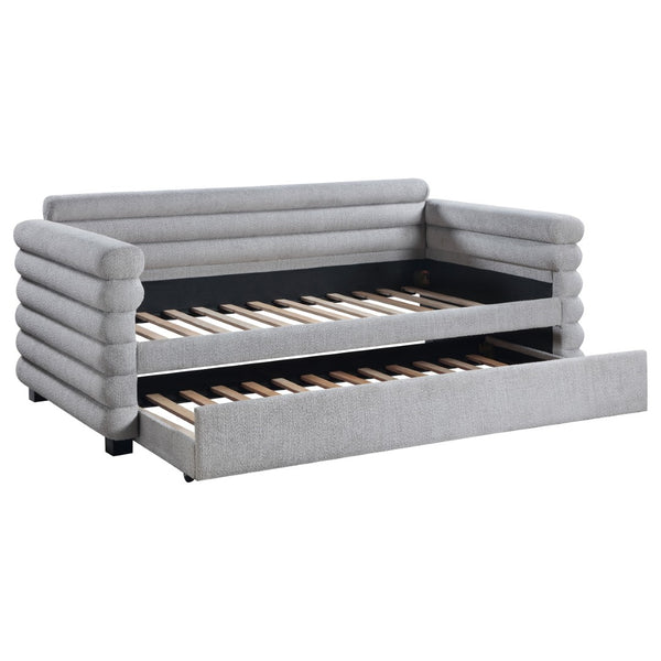 English Elm Fandango Boucle Twin Daybed with Trundle Sculptural Bolster Guest Room Sofa Bed B062S02271