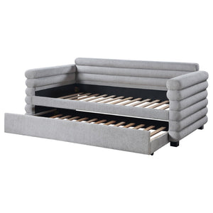 English Elm Fandango Boucle Twin Daybed with Trundle Sculptural Bolster Guest Room Sofa Bed B062S02271
