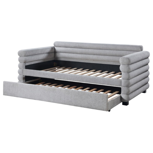 English Elm Fandango Boucle Twin Daybed with Trundle Sculptural Bolster Guest Room Sofa Bed B062S02271