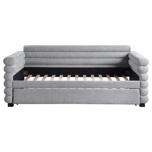 English Elm Fandango Boucle Twin Daybed with Trundle Sculptural Bolster Guest Room Sofa Bed B062S02271