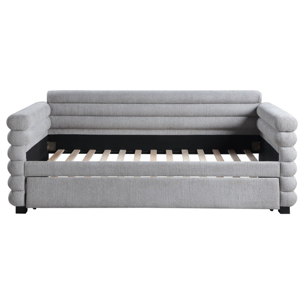 English Elm Fandango Boucle Twin Daybed with Trundle Sculptural Bolster Guest Room Sofa Bed B062S02271